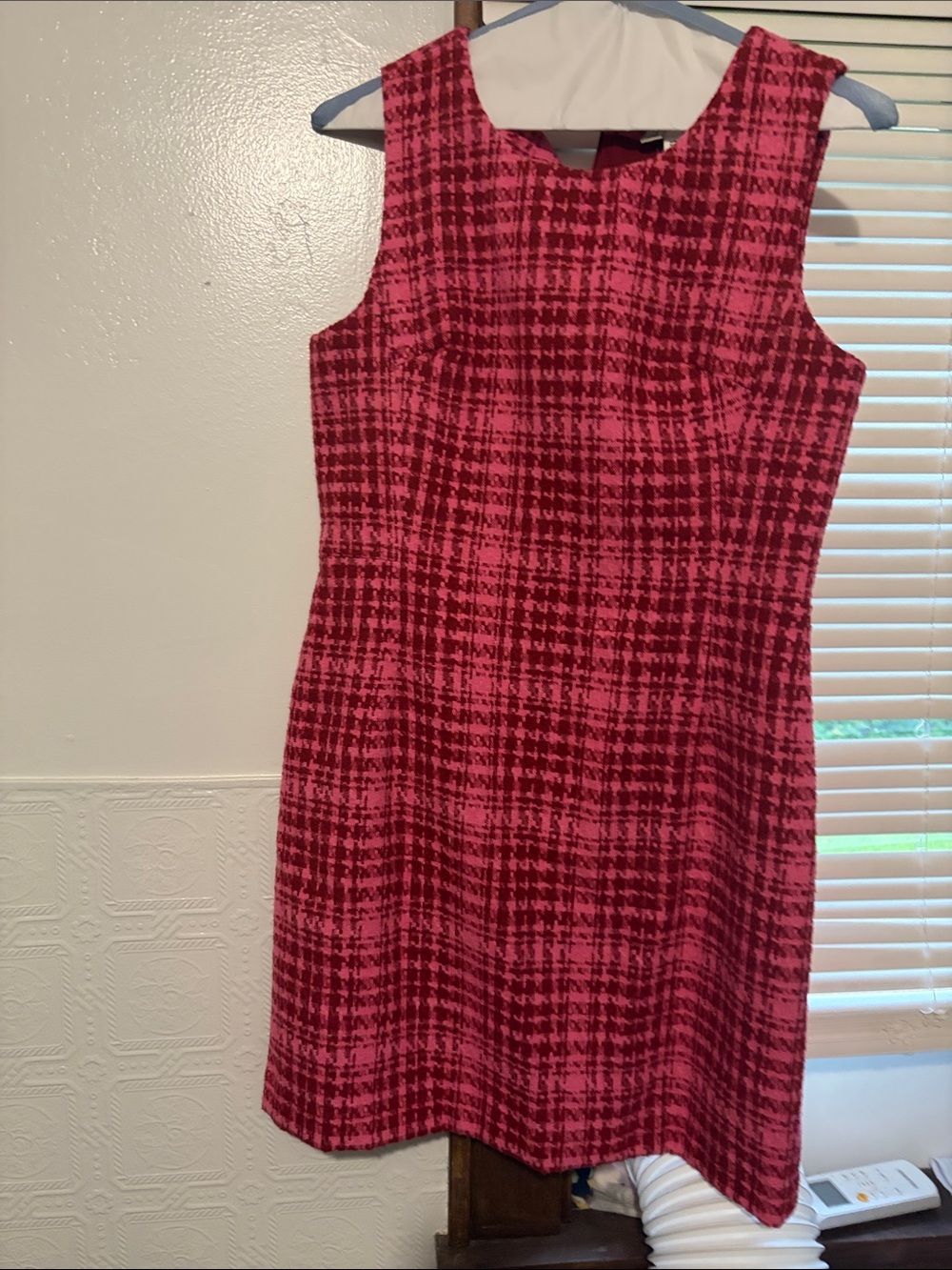 Sleeveless Pink Plaid Sheath Dress